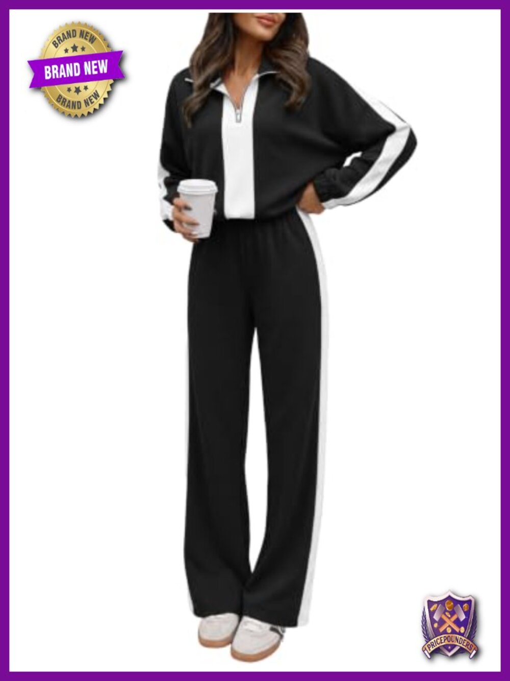 ANRABESS Women's 2 Piece Loose Sweatsuit Half Zip Collared Sweatshirt Wide Leg